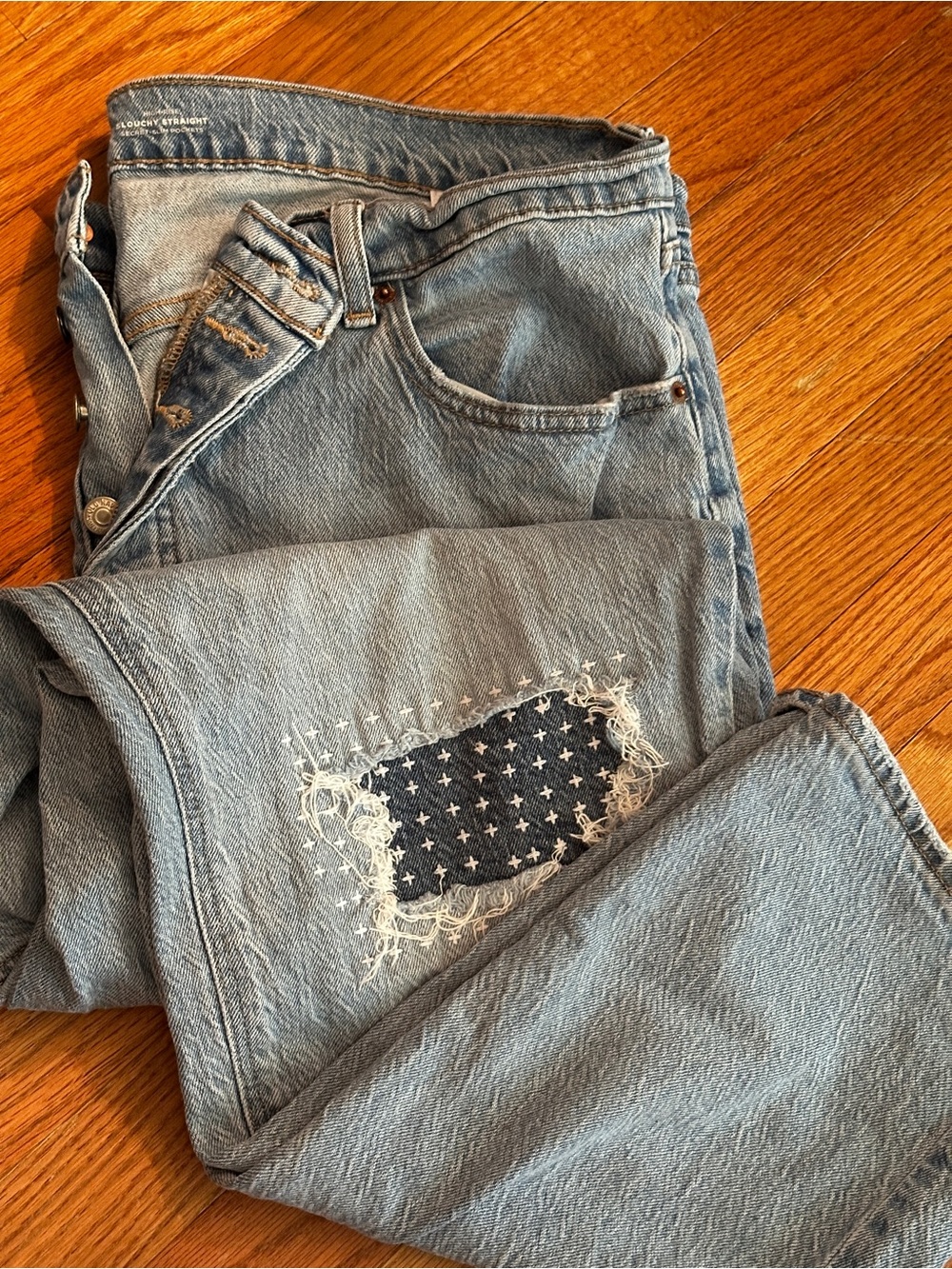Old Navy Light Blue Boyfriend Jeans with Star Patch Accent